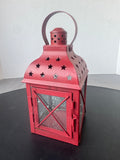 Small Red Metal Lantern with Star Cut Outs
