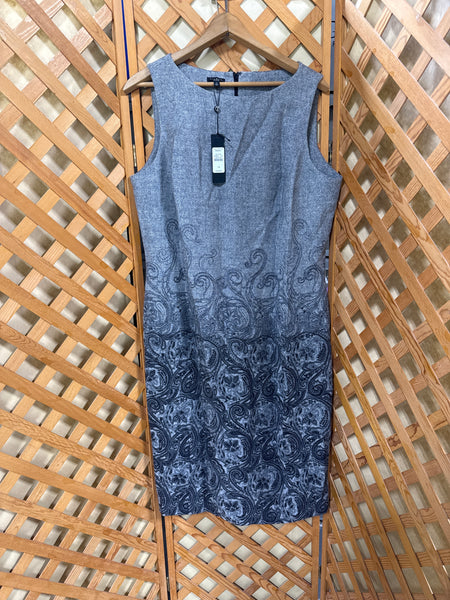 Womans SIZE 14 Talbots Gray Tweed Floral Paisley Print Sleeveless Sheath Dress