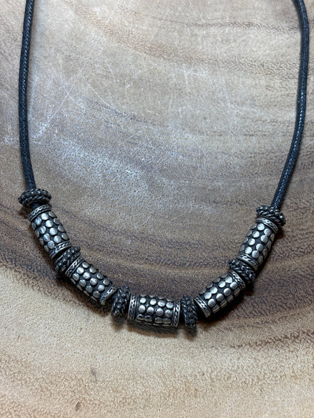 Silver Beads on Black Cord Necklace