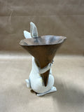 Shabby Chic White Bunny Rabbit Statue with Horn Basket Trinket Holder