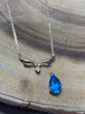 14K Gold Necklace with Blue Topaz/Diamond Removable Pendant
