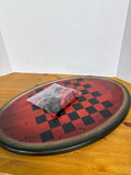Wooden Oval Checker Board With Wooden Pieces - Can be Hung Up