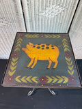 Tole Style Pig Metal Scroll & Wooden Plant Stand or Accent Table