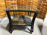 Glass Top Table with Tile Shelf