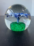 Blue Floral Art Glass Paperweight