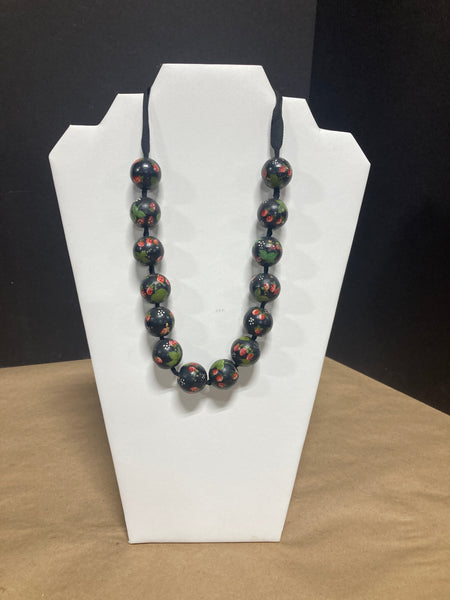 Black Strawberry Wooden Beaded Necklace