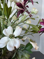 Faux Dogwoods & Columbine in Green Ceramic Planter