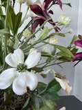 Faux Dogwoods & Columbine in Green Ceramic Planter