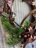 Faux Fir Holiday Grapevine Wreath with Vintage Horn