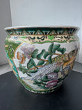 Asian Inspired Floral Birds & Koi Fish Ceramic Fishbowl Planter