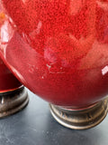 Pair of Pier 1 Imports Large Metal & Red Ceramic Vases