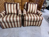 Southwood Pair of Striped Chairs with Rolling Ottoman***HEAVY ITEM***READ DETAILS ON PICK UP POLICY***