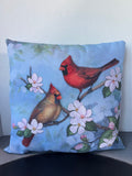 Climaweave Cardinal Couple in Dogwood Outdoor Throw Pillow