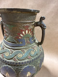 Japanese Meiji Bronze Champlevé Enamel Vase With Handles