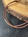 Brown Leather Choker with Gold Tone Bar Accent