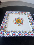 Pair of Square Hand Painted Spanish Pottery Floral Plates