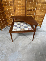 France & Sons Danish Two Tier Corner End Table with Tile Top