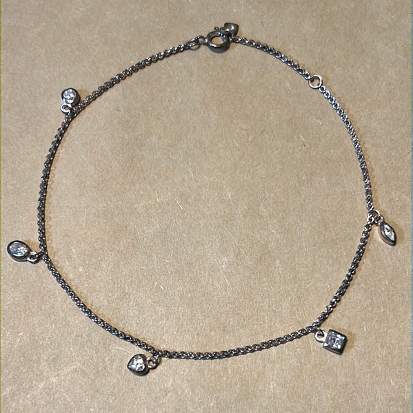 Sterling Anklet with Faux Diamonds