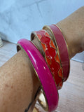 Trio of Pink & Red Enamel Gold Tone Bangle Bracelets