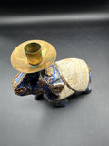 Blue Pearl And Brass Elephant Candle Holder