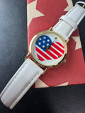 Patriotic Heart Wrist Watch with White Band