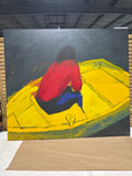 Vibrant Primary Colored Painting of Man in Boat