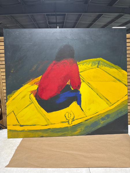 Vibrant Primary Colored Painting of Man in Boat