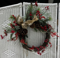 Faux Fir & Holly Berries Grapevine Wreath