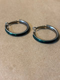 Silver Tone/Green Hoop Earrings