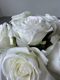 Faux White Roses in Glass Vase