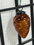 Copper Colored Twisted Glass Pinecone Ornaments, 6 pc