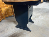 Primitive Style Round Table with Blue Painted Base with Drawer