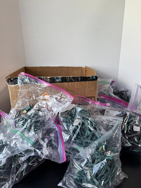 Box of White Christmas Lights with Green Cords (WORKS)