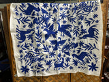 Pottery Barn Blue and White Embroidered Table Cloth, 50"x50"