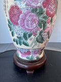 Asian Inspired Pink Florals Ceramic Vase Lamp (WORKS)