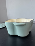 Robin’s Egg Blue Smith & Clark Ironworks 2.2 Qt Enameled Cast Iron Flower Dutch Oven with Le Creuset Lid