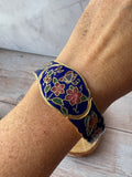 Blue Butterfly Floral Cloisonné Hinged Cuff Bracelet