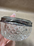 Clear Glass Salt Cellar With Silverplate Rim And Spoon (a)