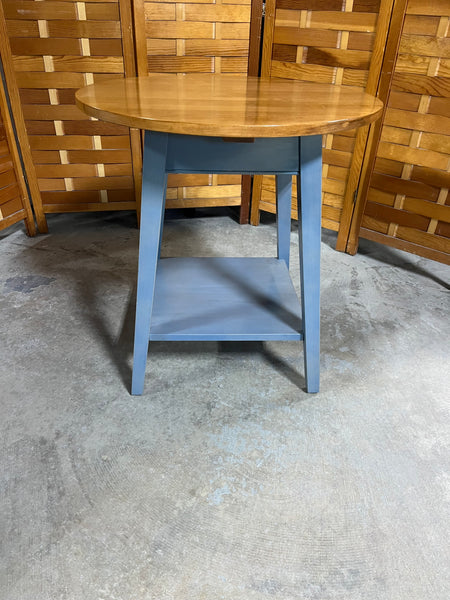 Ethan Allen Two Tone Round Side Table (wood/pale blue gray tone)