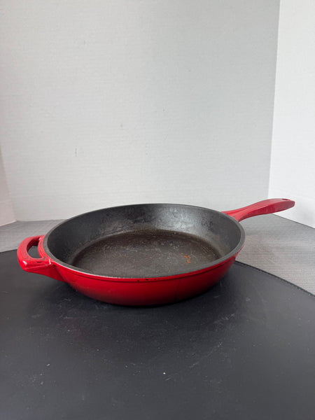 (A) Unbranded Red Enamel Cast Iron 12” Skillet