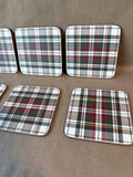 Holiday Plaid Tartan Cork Back Coasters - Set Of 6 - 2 Sets Available - PRICED INDIVIDUALLY (G)