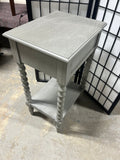 Light Gray Painted Nightstand with Drawer; Spindle Legs