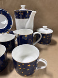 11 Piece Galaxy Tea Set By Sakura With 14k Gold