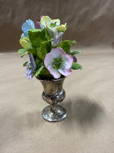 Hand Made English Bone China Flowers With Gorham Sterling Urn Vase *** READ DESCRIPTION ***