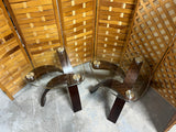 Glass Top Side Tables with Bentwood Bases, (2)