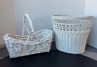 Pair of White Woven Wicker Baskets