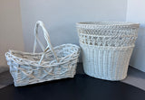 Pair of White Woven Wicker Baskets
