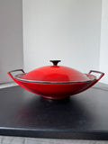 Le Creuset Cast Iron Enamel Wok with Lid in Cerise Red