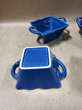 Blue Square Condiment Dishes With Handles - Set Of 4