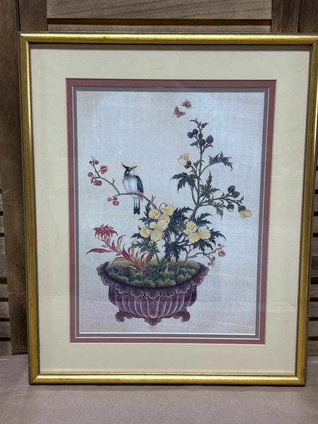 Asian Potted Plant with Bird Print